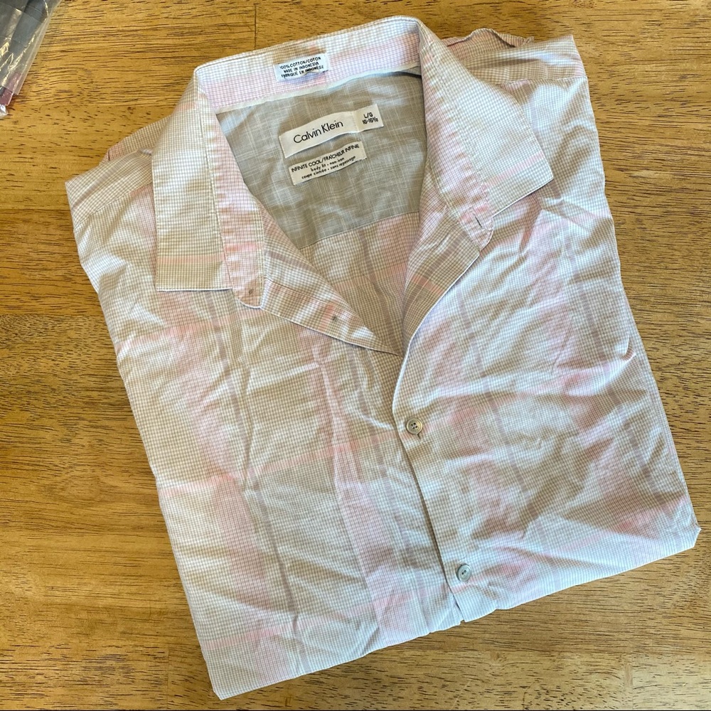Pink and white dress shirt, Calvin Klein infinite cool body fit L 16 - 16 1/2